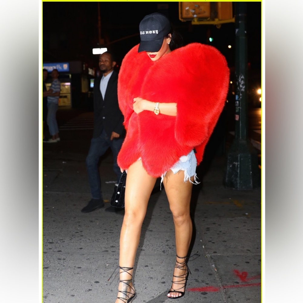 Red Heart-Shaped Faux Fur Cape Jacket - Women